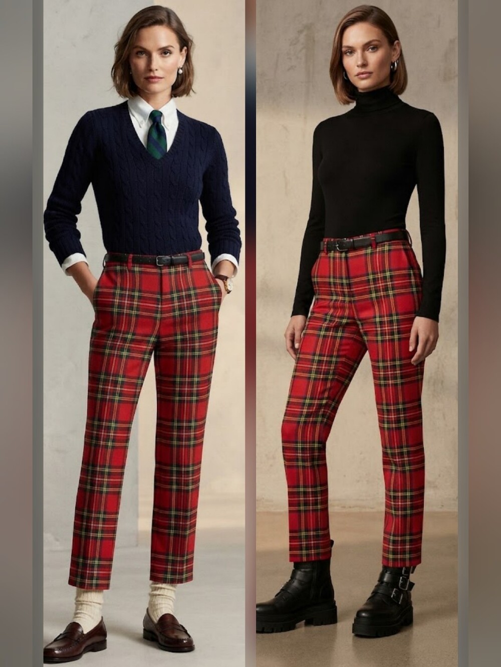 NA-KD  Red Black Tartan Plaid High Rise Ankle Trousers Size 36 / US 6 Like New